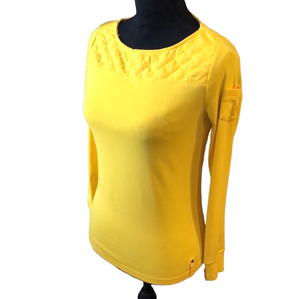 LAUREN ACTIVE RALPH LAUREN QUILTED YOKE LONG SLEEVE TOP GOLDEN YELLOW SIZE SMALL